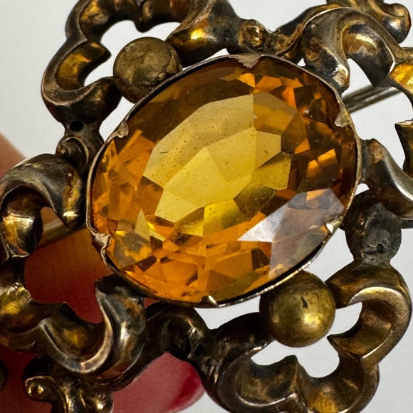 Victorian Gold Gilded Citrine Brooch Pin - Picture 10 of 13